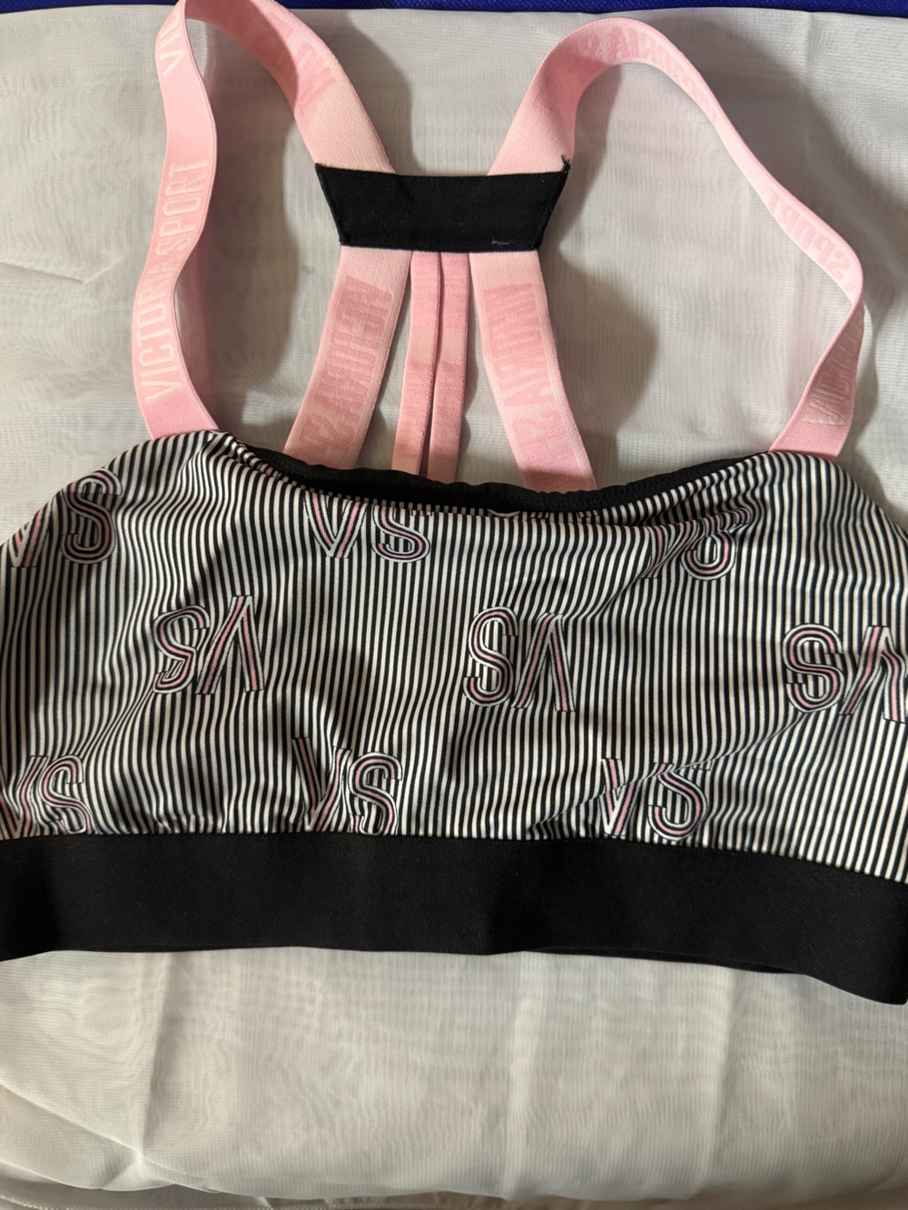Victoria's Secret Iconic Striped Sports Bra w/ Pink Logo Straps - NWOT - Size M